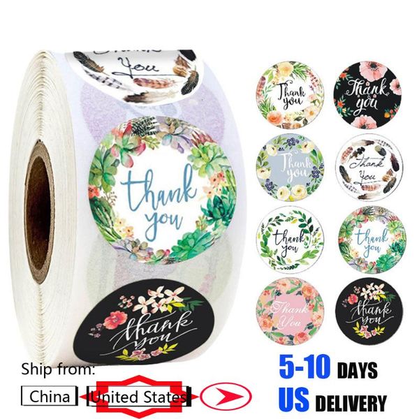 

gift wrap 500pcs/roll 9 types floral thank you sticker for seal label scrapbooking christmas sticke decoration stationery