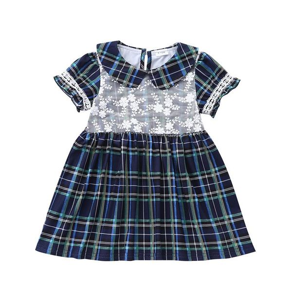 

summer baby toddler girl casual dress girls doll collar plaid stitching lace princess cute clothes girl's dresses, Red;yellow