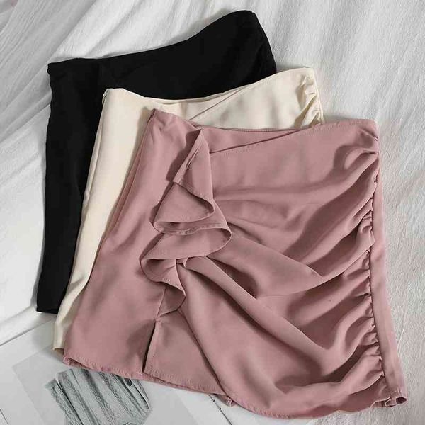 

women's pants & capris layers of folds irregular ruffled skirt for womens elegant small slit hip vintage korean style summer high, Black;white