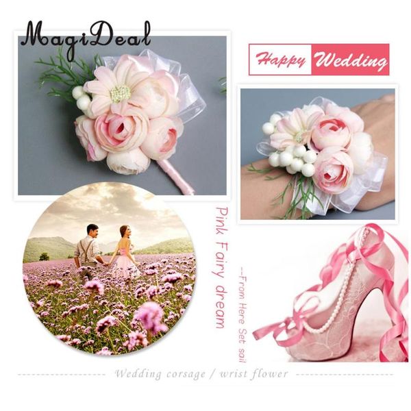 

magideal elegant wedding artificial pearl corsage crafts for bridal groom engagwment party ceremony formal occasion peach/pink decorative fl