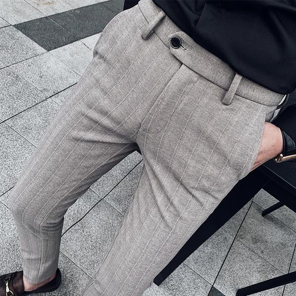 

men's suits & blazers striped suit pants, formal slim-fit, small feet straight business fashion clothing dress pants, White;black