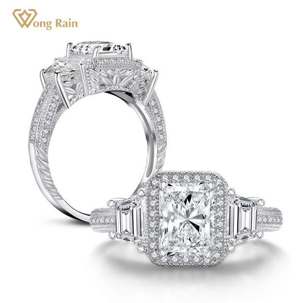 

cluster rings wong rain 925 sterling silver greated moissanite princess cut gemstone wedding engagement diamonds ring for women fine jewelry, Golden;silver