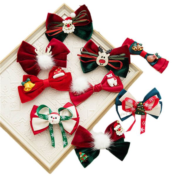 

girls hair accessories hairclips bb clip barrettes clips headbands for children kids winter christmas hairpin headpiece red bow snowman velv, Slivery;white