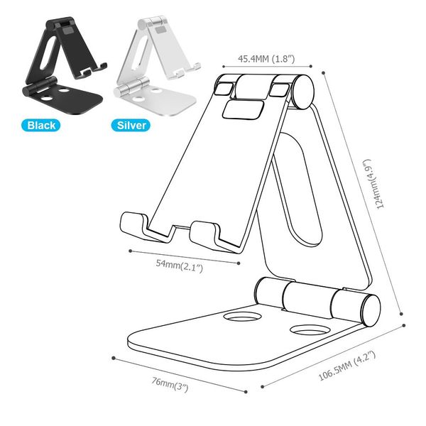 Pieghevole Staffa del telefono montaggio in lega di alluminio Dual Desktop Desktop RotaryTablet Stand Pustole Mobile