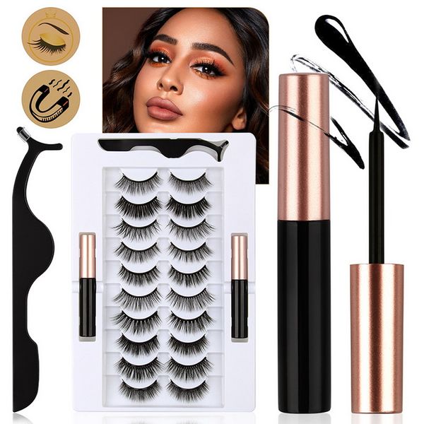 

10 pairs magnetic eyelashes and eyeliner with tweezer lash extension mink set natural look handmade reusable no glue needed wholesale makeup