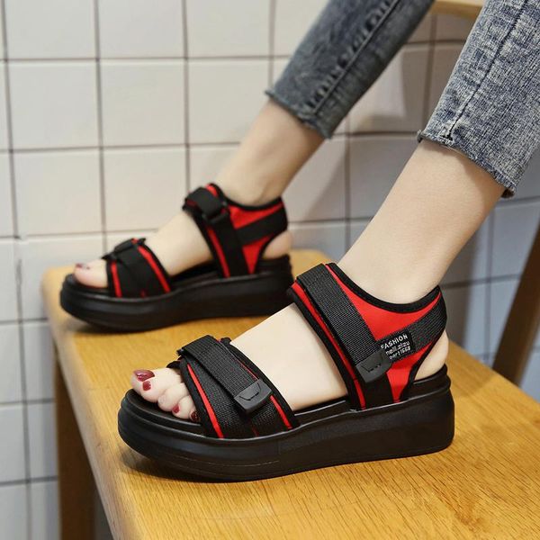 

dress shoes 2021 fashion women buckle thick soles open toe mixed colors outdoor sprots sandals casual summer classic zapatos de mujer, Black