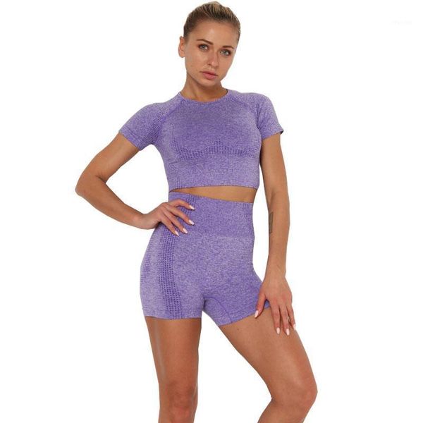 

yoga outfit women's shorts sets gym clothing tracksuit short sleeve crop high waist seamless leggings for fitness sports suits