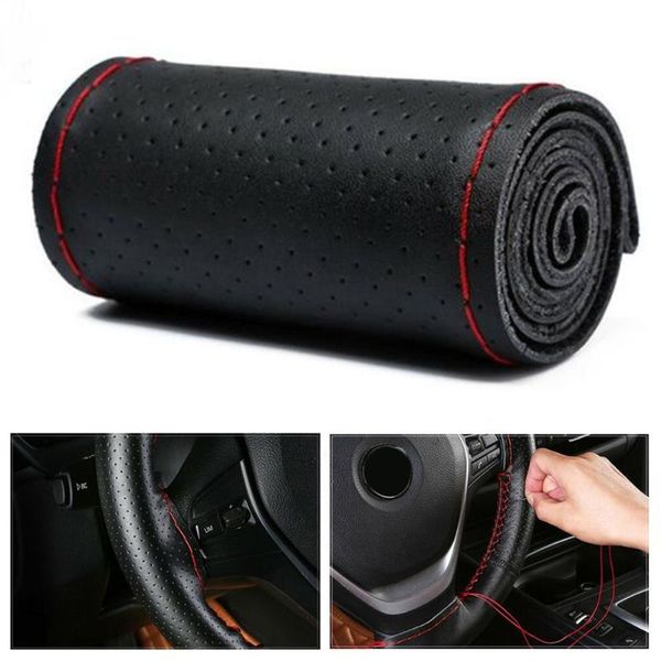

steering wheel covers 1pc cover 37-38cm diy decor red line with needles thread