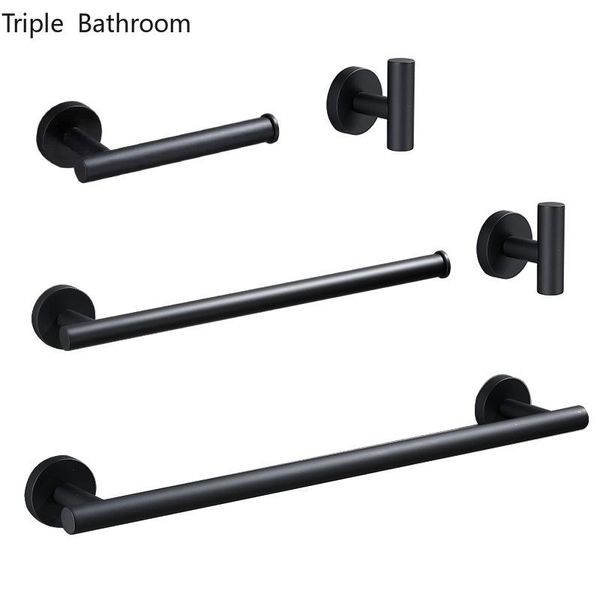 

towel racks stainless steel round bar wall mounted bathroom accessories kit black silver toilet paper holder hook hanger rack