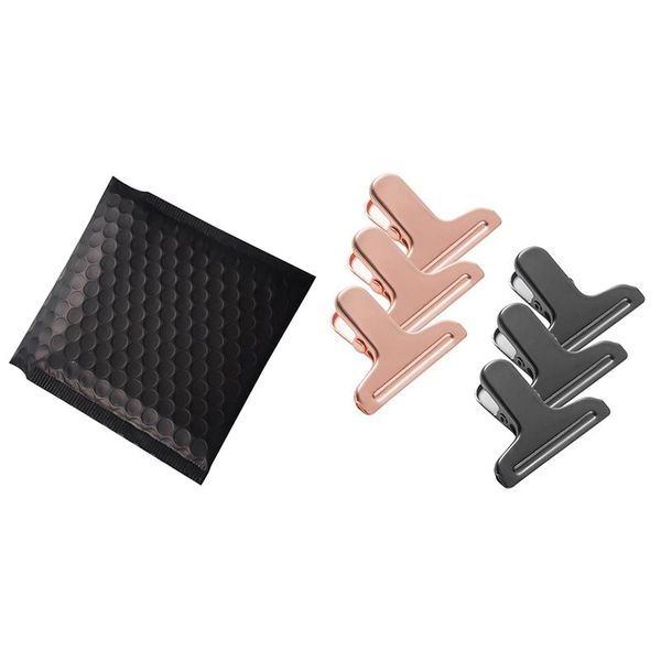 

gift wrap 100 pcs black bubble mail envelope bag & 6 stainless steel heavy duty chip clips