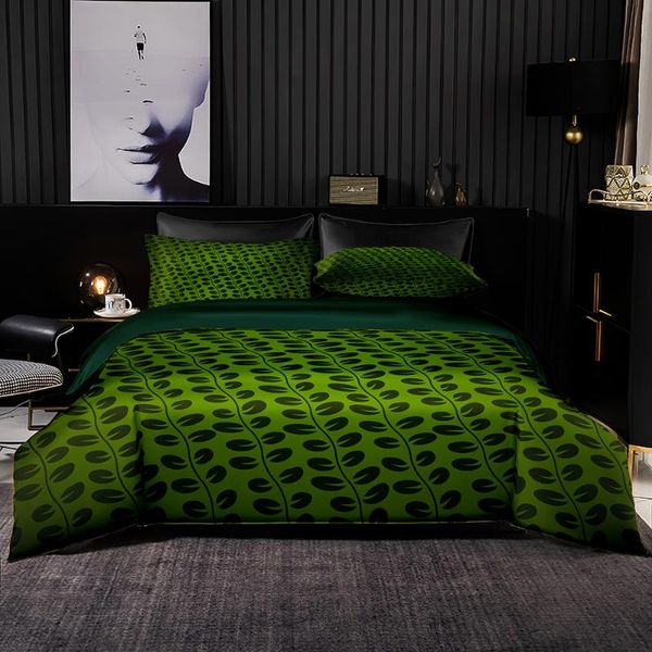 

bedding sets green leaf pattern set duvet cover 200x200 with pillowcase,228x228 quilt cover,3d printing super king bed sheet