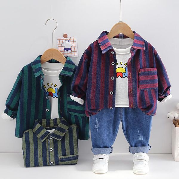 

clothing sets baby suit autumn boys and girls 0-5-year-old cartoon stripe shirt coat leisure sports pants 3-piece, White