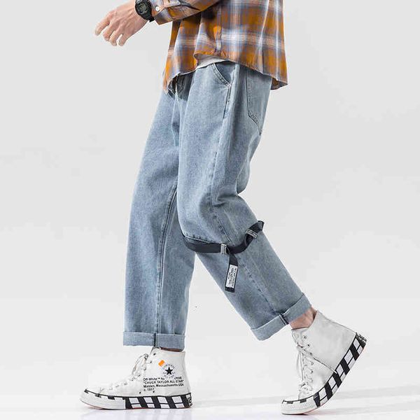 

men's jeans new baggy homme casual pants classic cargo pocket blue color leisure buckle bring biker denim male trousers wkoj
