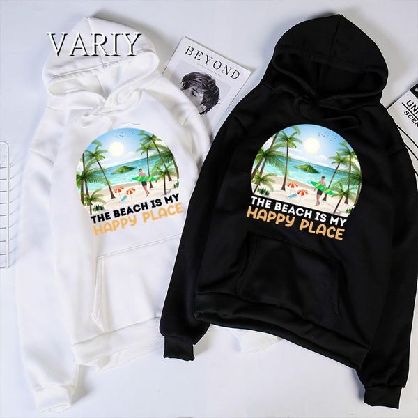 

women's hoodies & sweatshirts the beach is my happy place graphic women harajuku sweatshirt female long sleeve woman clothes hoodie, Black