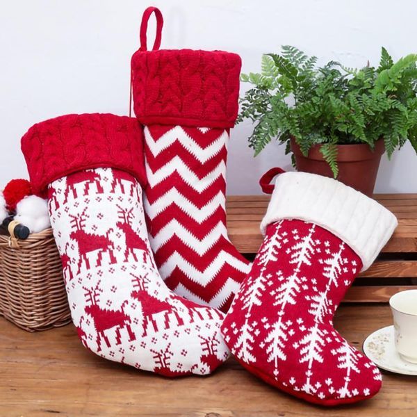 

christmas decorations 1pc stocking large xmas gift bags knitted santa claus boots bag tree decoration socks for home year