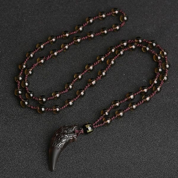 

pendant necklaces smooth gift office necklace lucky obsidian crystal wolf tooth amulets couple accessories decorative casual, Silver