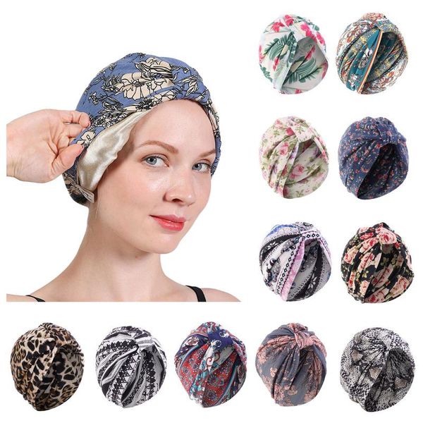 

beanies 25# women wrap cap ruffle with satin lining elegant muslim headgear scarf forehead cross turban head for