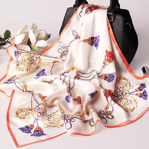 

scarves 2021 square silk neckerchief 65*65cm hangzhou kerchief wraps for ladies printed bandana 100% real neck scarf, Blue;gray
