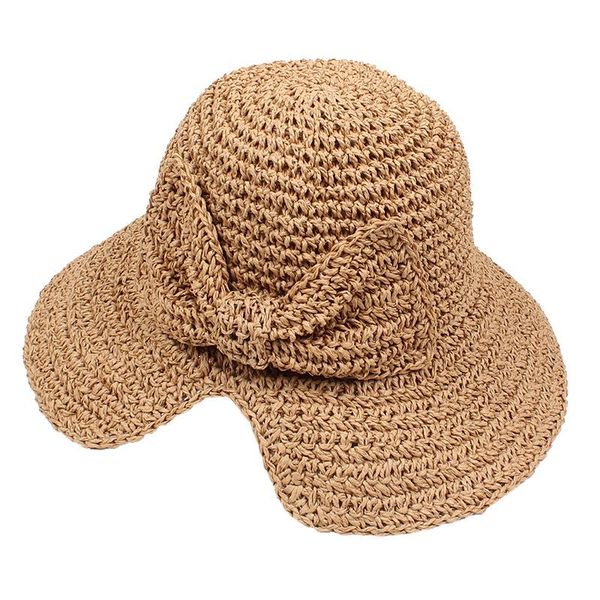 

wide brim hats outdoor foldable bowknot hat folding sun women beach straw summer, Blue;gray