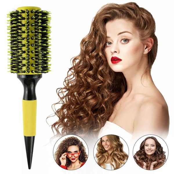 

hair brushes roll round brush comb care tool ceramic tube natural bristle curly fluffy hairdressing barber, Silver