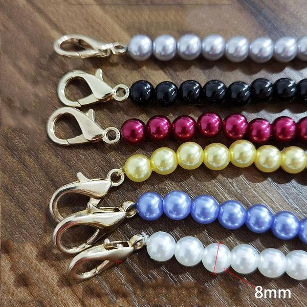 

bag parts & accessories 60cm abs color pearl strap for bags handbag belt handles cute bead chain tote women gold clasp, Black