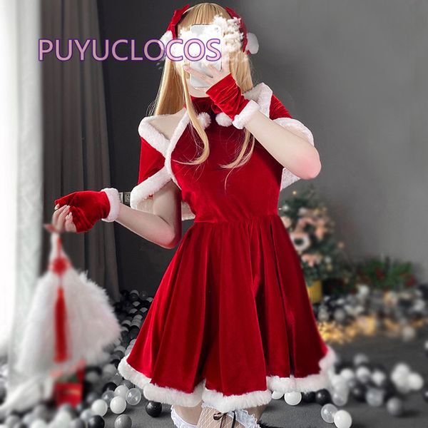 

women christmas xmas lady santa claus cosplay costume lingerie winter red dress maid waitress uniform 220310, Red;black