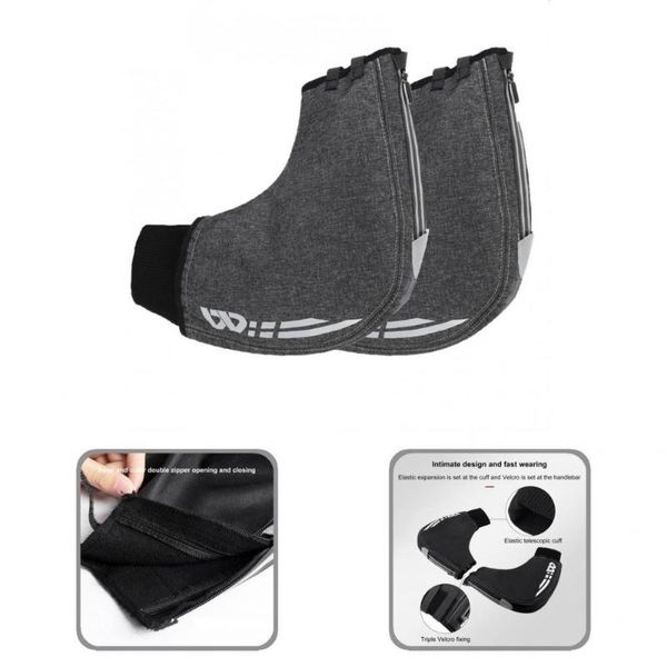 

cycling gloves 1 pair practical bike handlebar mittens delicate double layers keep warm with fastener tape, Black