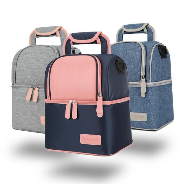 

solid color simplicity retro multifunctional double-layer diaper bag breast milk heat storage lunch preservation bottle backpack bags