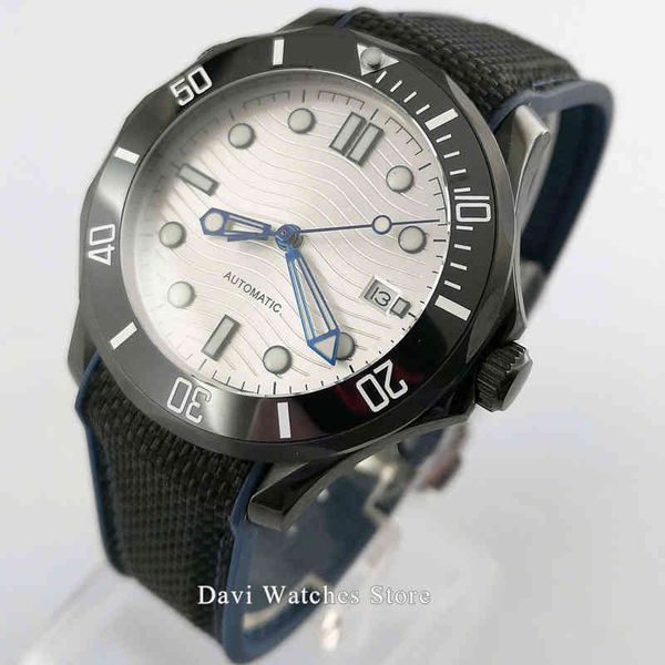 

white sapphire glass 41 mm dial black pvd case automatic watch men, Slivery;brown