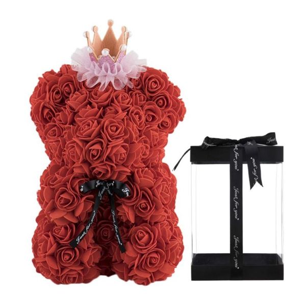 

decorative flowers & wreaths 25cm foam artificial rose valentine's day gift teddy bear with crown ribbon bow eternal flower doll romant