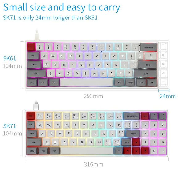 

pc accessories gaming mechanical clavier gateron optical switch keycaps russian 71keys swappable kayboard gk61 keyboards