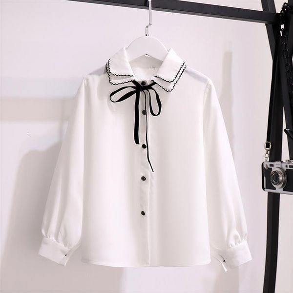 

long sleeve baby girls blouses spring autumn chiffon kids white shirts leisure teens children clothes for 6 8 10, White;black