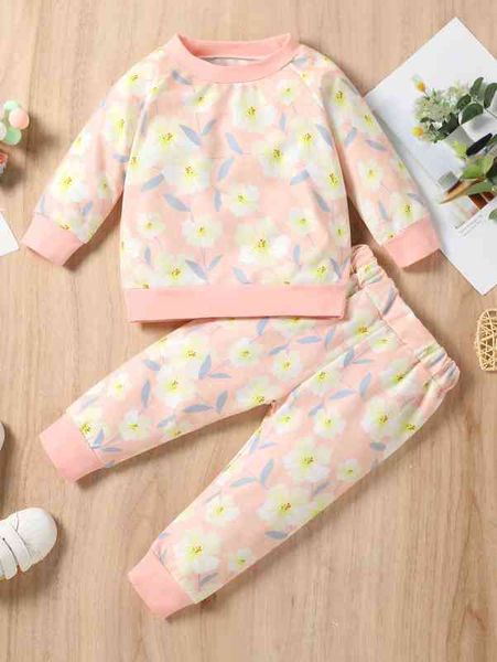 

baby floral print raglan sleeve pullover & sweatpants she, White