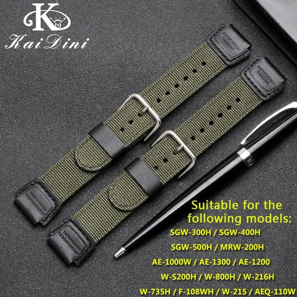 

watch bands handmade canvas watchband steel metal needle buckle for ae-1200wh-1b/sgw-300h/400/sgw-500 climbing nylon belt, Black;brown