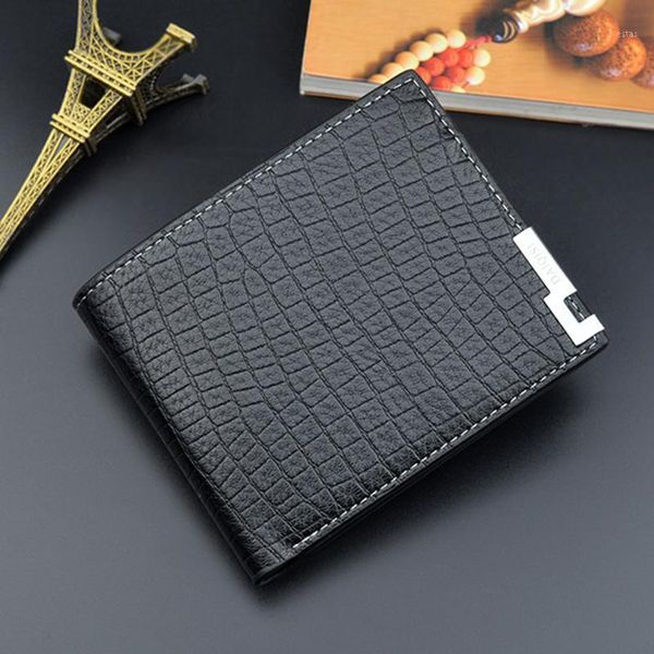 

men fashion short card holder male alligator wallet business large capacity leather purse cash case wallets1, Red;black