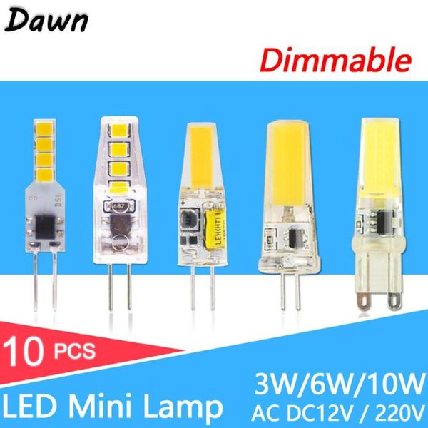 

bulbs 10pcs led g4 lamp bulb ac dc 12v 220v dimmable cob g9 3w 6w 9w lighting replace halogen spotlight chandelier