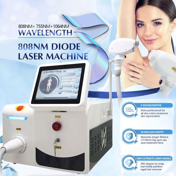 

3 wavelength 755 808 1064nm 600w diode laser permanent painless effetctive body hair removal portable laser machine for men and women, Black