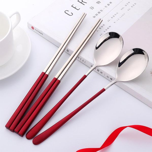 

chopsticks japanese spoon stainless steel durable non-slip two-colors cutlery set for family sushi el kitchenware
