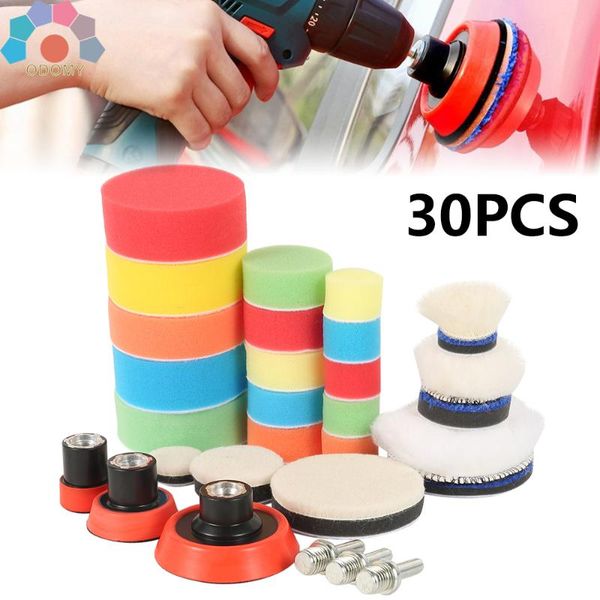 

care products 30pcs foam drill polishing pad 1/2/3 inch circle buffing tool kit auto polisher sponge set car waxing pads
