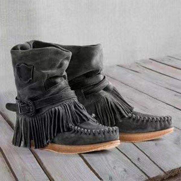 

boots women tassel british style cuff high frosted snow elevator wedge shoes female fashion casual flat, Black