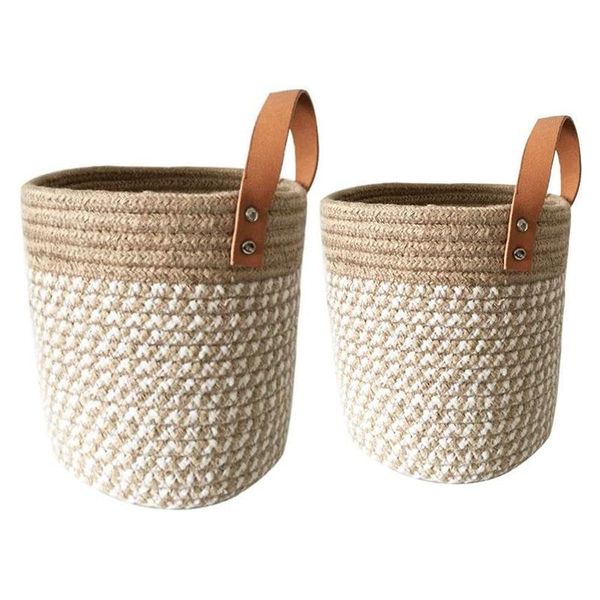 

wall hanging storage basket - cotton rope woven closet bins shelf organizer for plant home decor baskets