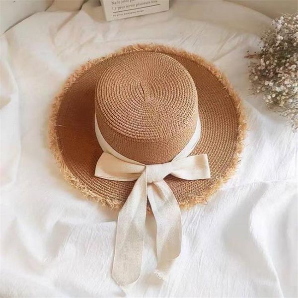 

wide brim hats fashion ladies summer and spring pure color flat travel sun hat bow tie strap beach big eaves sunscreen breathable straw, Blue;gray