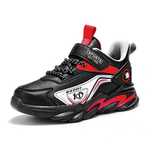 

fashion boys sport shoes pu waterproof kids casual sneakers anti-slip boutique children running footwears soft g1025, Black;red