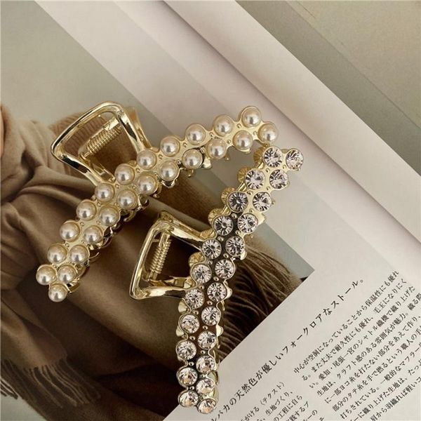 

hair clips & barrettes korean women metal golden claw faux pearl rhinestone embellished jaw clamp jewelry elegant styling barrette, Golden;silver