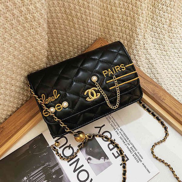 

female xiaoxiang bag chain bag 2021 autumn lengge pu women's embroidered thread letter pearl buckle classic s