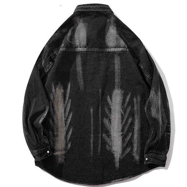 

men's polos polos hip hop wash water snap button long sleeve men fashion casual streetwear denim shirt coats male hipster black shirts, White;black
