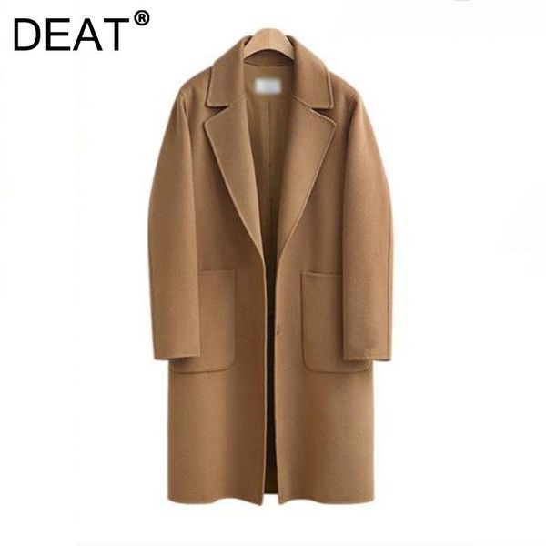 

women's trench coats [deat] women coat simple lapel long sleeve loose solid color fit windbreaker fashion tide autumn winter 2021 13z71, Tan;black