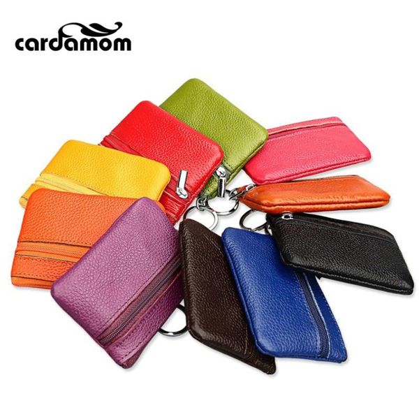 

wallets cardamom genuine leather man/woman card holder cowhide solid zipper short wallet key bag coin purse, Red;black