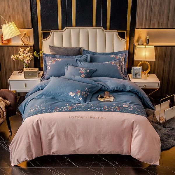 

bedding sets luxury 600tc egyptian cotton pastoral style flowers floral embroidery set  king duvet cover bed sheet pillowcases