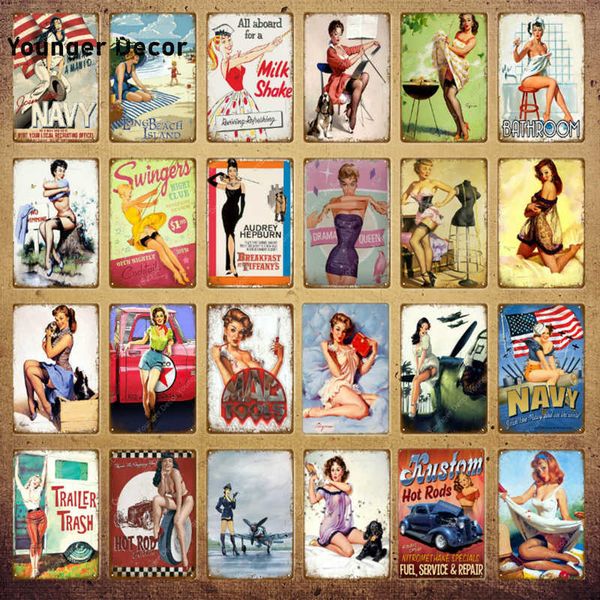 

lady vintage metal signs plaque metal poster pin up girl wall decor bar pub club man cave bathroom retro painting yi-130